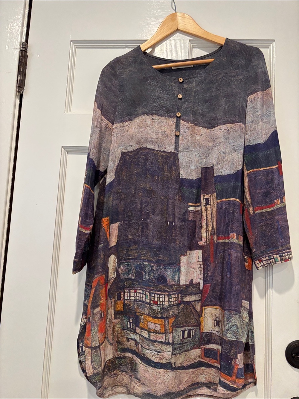 Women’s 3/4 Sleeve Abstract Print Tunic - Navy Multicolor
